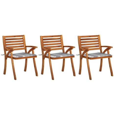 Lot de 3 Chaises de salle à manger de jardin avec coussins - Chaises à dîner de jardin Acacia massif BV801205 - BonneVie (1/5)