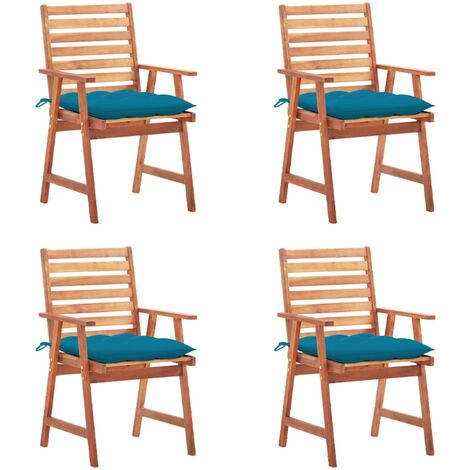 Lot de 4 Chaises de salle à manger de jardin - Chaises à dîner de jardin avec coussins Acacia massif BV559375 - BonneVie (1/5)