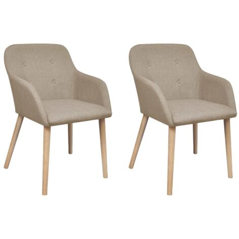 Lot de 2 Chaises Chaises de salle à manger Chaise de cuisine Beige Tissu et chêne massif 41650 (1/5)