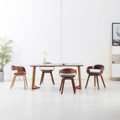 Lot de 4 Chaises Chaises de salle à manger Chaise de cuisine Gris foncé Tissu et bois courbé 10346 (1/5)