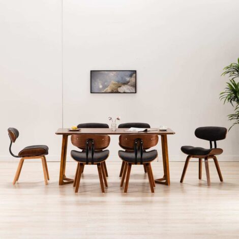 Lot de 6 Chaises Chaises de salle à manger Chaise de cuisine Gris Bois courbé et tissu 67699 (1/5)