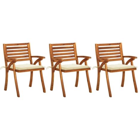 Lot de 3 Chaises avec coussins Chaises de salle à manger de jardin Chaises à dîner Acacia massif 47082 (1/5)
