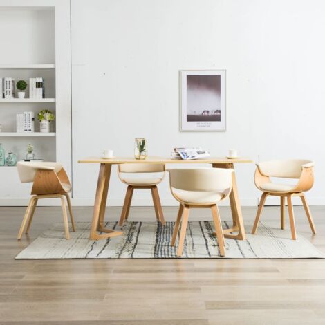 Lot de 4 Chaises Chaises de salle à manger Chaise de cuisine Crème Bois courbé et similicuir 67480 (1/5)