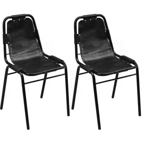 Lot de 2 Chaises de salle à manger - Chaises à dîner Noir Cuir véritable BV534100 - BonneVie (1/4)