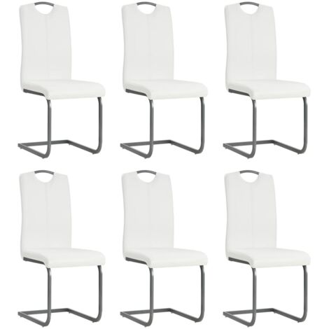 Lot de 6 Chaises cantilever Chaises de salle à manger Chaise de cuisine Blanc Similicuir 97239 (1/5)