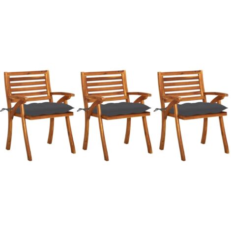 Lot de 3 Chaises de salle à manger de jardin avec coussins - Chaises à dîner de jardin Acacia massif BV395234 - BonneVie (1/5)