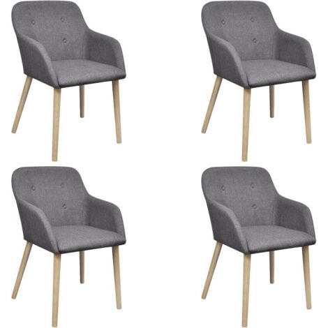 Lot de 4 Chaises Chaises de salle à manger Chaise de cuisine Gris clair Tissu et chêne massif 77271 (1/5)