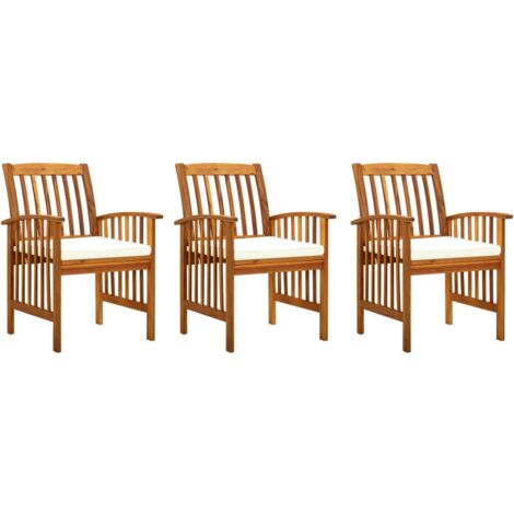 Lot de 3 Chaises de salle à manger de jardin - Chaises à dîner de jardin et coussins Bois d'acacia massif BV535323 - BonneVie (1/5)