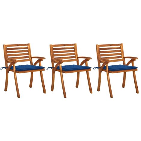 Lot de 3 Chaises avec coussins Chaises de salle à manger de jardin Chaises à dîner Acacia massif 49072 (1/5)