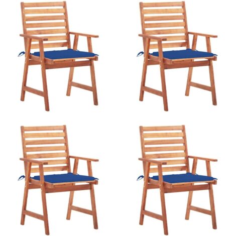 Lot de 4 Chaises de salle à manger de jardin - Chaises à dîner de jardin avec coussins Acacia massif BV521066 - BonneVie (1/5)