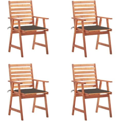 Lot de 4 Chaises de salle à manger de jardin - Chaises à dîner de jardin avec coussins Acacia massif BV961504 - BonneVie (1/5)