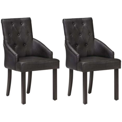 Lot de 2 Chaises de salle à manger - Chaises à dîner Noir Cuir de chèvre véritable BV617181 - BonneVie (1/5)