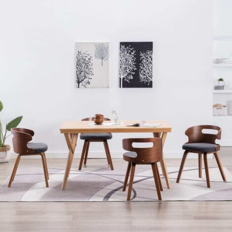 Lot de 4 Chaises  Chaises de salle à manger Chaise de cuisine  Gris foncé Bois courbé et tissu 41065 (1/5)