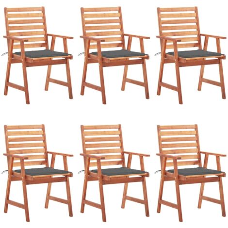 Lot de 6 Chaises de salle à manger de jardin - Chaises à dîner de jardin avec coussins Acacia massif BV623775 - BonneVie (1/5)