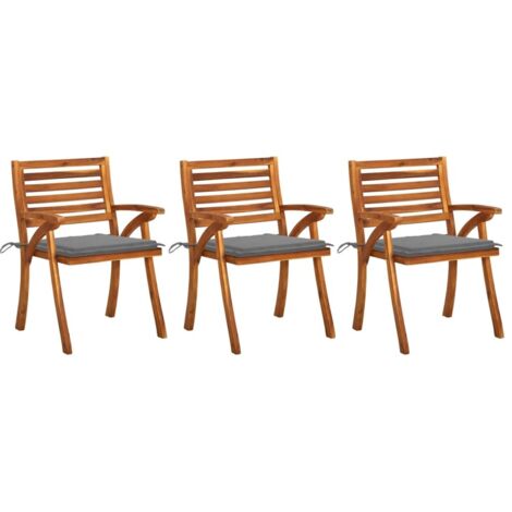 Lot de 3 Chaises de salle à manger de jardin avec coussins - Chaises à dîner de jardin Acacia massif BV885659 - BonneVie (1/5)