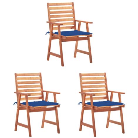 Lot de 3 Chaises de salle à manger de jardin - Chaises à dîner de jardin avec coussins Acacia massif BV696408 - BonneVie (1/5)