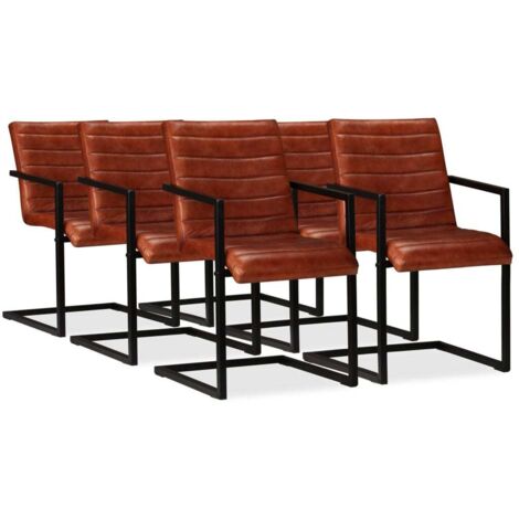 Lot de 6 Chaises de salle à manger - Chaises à dîner Marron Cuir véritable BV585926 - BonneVie (1/5)