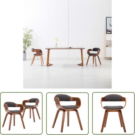 Chaises de salle à manger 2 pcs Gris foncé Tissu et bois courbé (1/5)