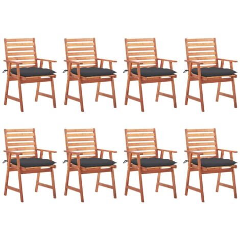 Lot de 8 Chaises de salle à manger de jardin - Chaises à dîner de jardin avec coussins Acacia massif BV235485 - BonneVie (1/5)