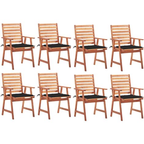 Lot de 8 Chaises de salle à manger de jardin - Chaises à dîner de jardin avec coussins Acacia massif BV916719 - BonneVie (1/5)