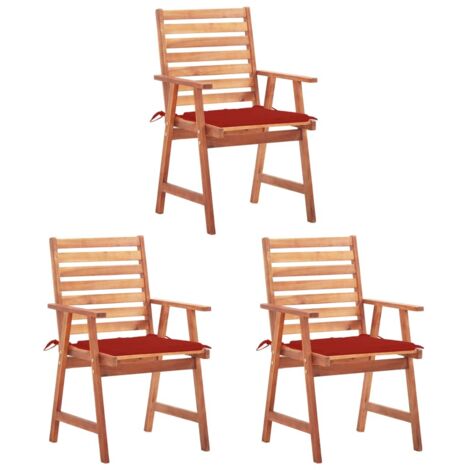 Lot de 3 Chaises de salle à manger de jardin - Chaises à dîner de jardin avec coussins Acacia massif BV641249 - BonneVie (1/5)