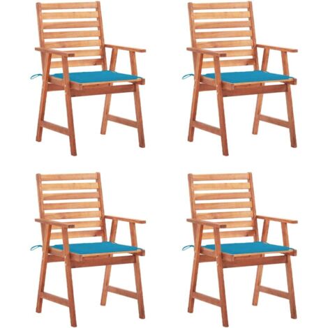 Lot de 4 Chaises de salle à manger de jardin - Chaises à dîner de jardin avec coussins Acacia massif BV486595 - BonneVie (1/5)