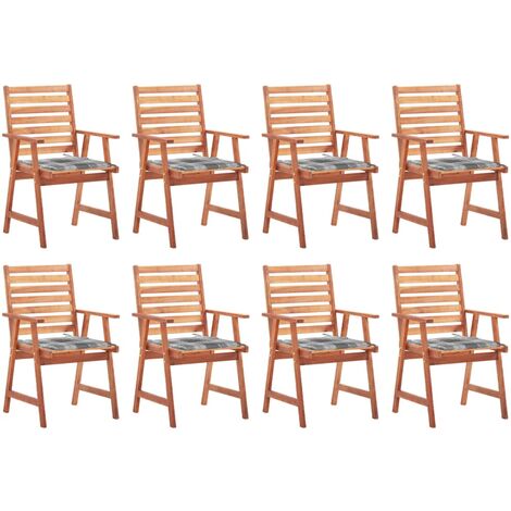 Lot de 8 Chaises de salle à manger de jardin - Chaises à dîner de jardin avec coussins Acacia massif BV194926 - BonneVie (1/5)