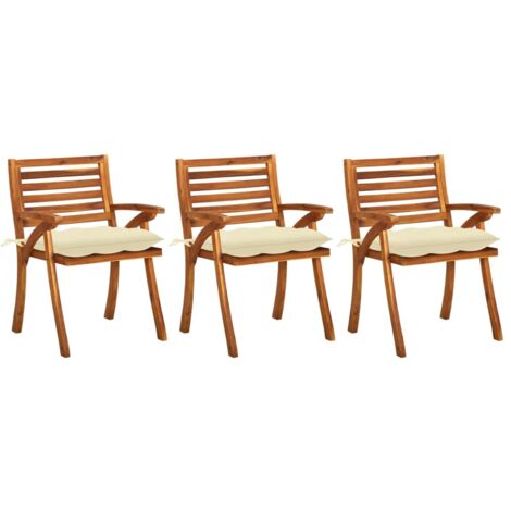 Lot de 3 Chaises avec coussins Chaises de salle à manger de jardin Chaises à dîner Acacia massif 65941 (1/5)