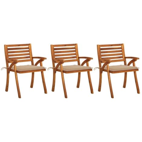 Lot de 3 Chaises avec coussins Chaises de salle à manger de jardin Chaises à dîner Acacia massif 53723 (1/5)