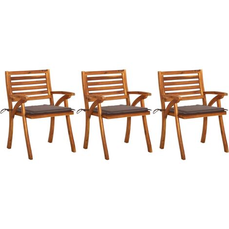 Lot de 3 Chaises de salle à manger de jardin avec coussins - Chaises à dîner de jardin Acacia massif BV355559 - BonneVie (1/5)