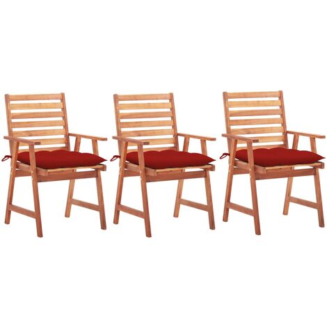 Lot de 3 Chaises de salle à manger de jardin - Chaises à dîner de jardin avec coussins Acacia massif BV970083 - BonneVie (1/5)