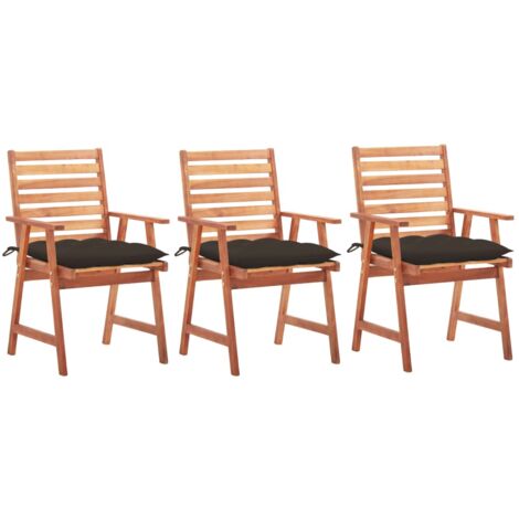 Lot de 3 Chaises de salle à manger de jardin - Chaises à dîner de jardin avec coussins Acacia massif BV938794 - BonneVie (1/5)