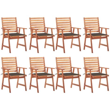 Lot de 8 Chaises de salle à manger de jardin - Chaises à dîner de jardin avec coussins Acacia massif BV941692 - BonneVie (1/5)