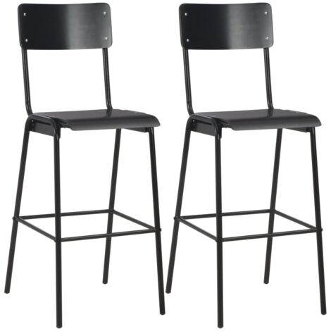 Lot de 2 Chaises de bar Tabourets de bar - Tabouret Haut Noir Contreplaqué solide et acier BV756904 - BonneVie (1/5)