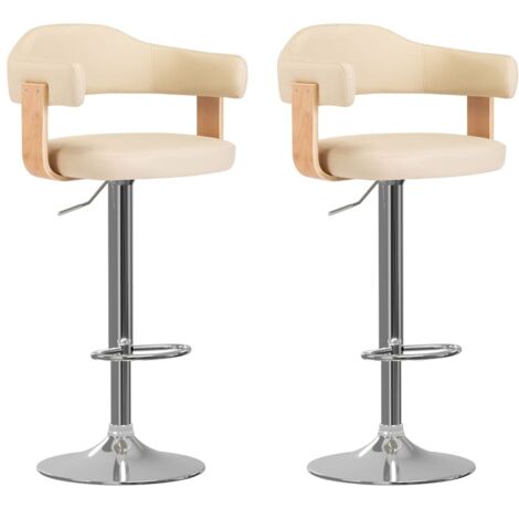 Lot de 2 Chaises de bar Tabourets de bar - Tabouret Haut Crème Bois courbé et similicuir BV547426 - BonneVie (1/5)
