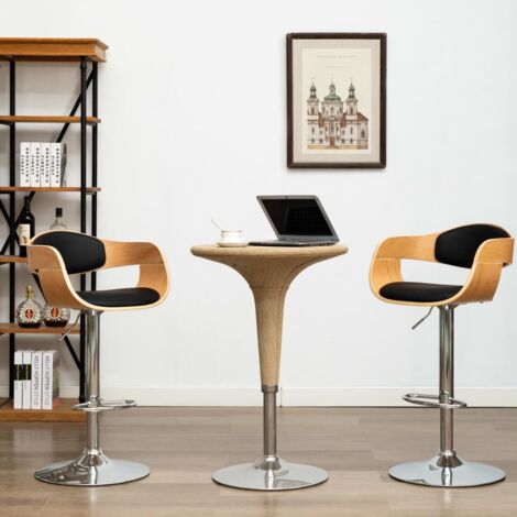 Lot de 2 Tabourets de bar Style Contemporain  Chaises de bar Noir Bois courbé et similicuir 50950 (1/5)