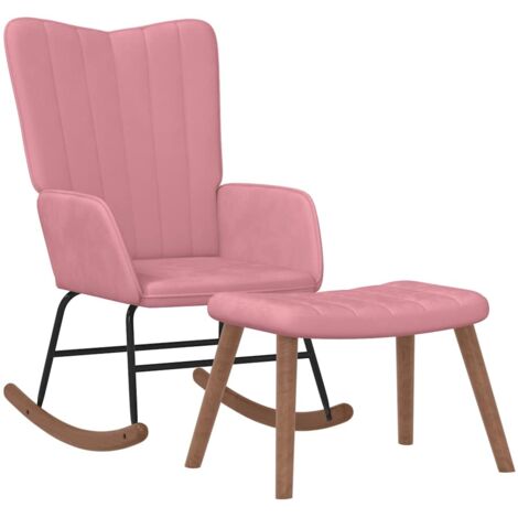 Chaise à bascule Fauteuil à bascule Fauteuil de Relaxation avec repose-pied Rose Velours 42254 (1/5)