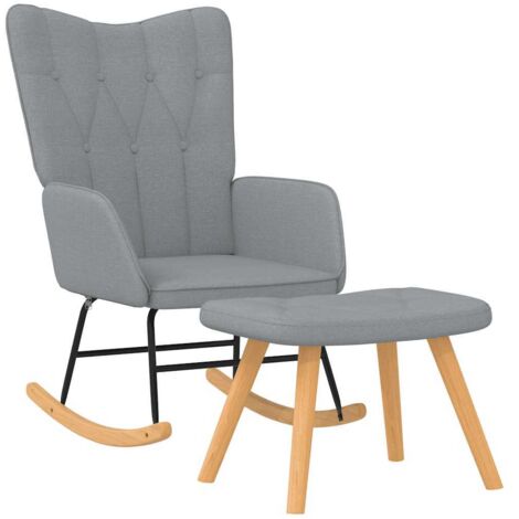 Chaise à bascule Fauteuil berçant - Chaise de salon avec tabouret Gris clair Tissu BonneVie-56331 (1/5)