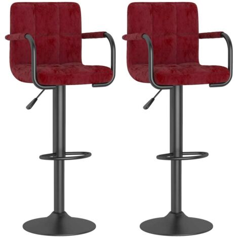 Lot de 2 Chaises de bar Tabourets de bar - Tabouret Haut Rouge bordeaux Velours BV817625 - BonneVie (1/5)