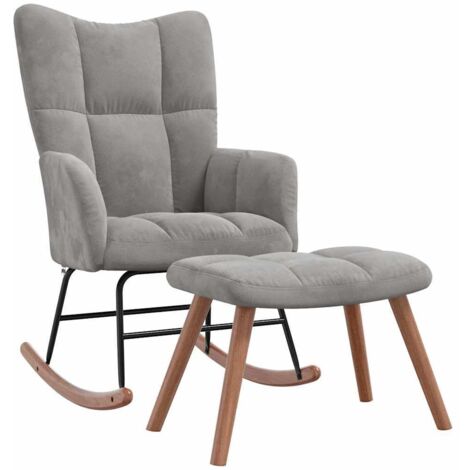 Chaise à bascule Fauteuil à bascule Fauteuil de Relaxation avec repose-pied Gris clair Velours 16569 (1/5)