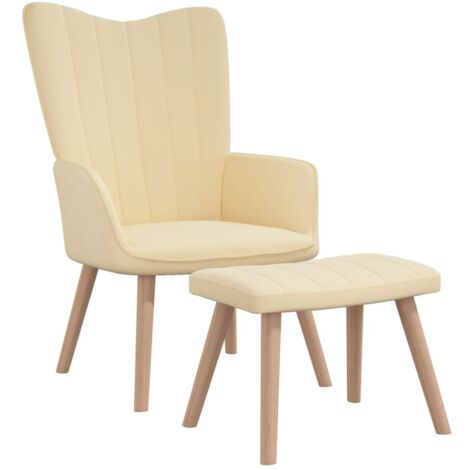 Chaise de relaxation avec repose-pied Fauteuil relax - Blanc crème Velours BonneVie-14708 (1/5)