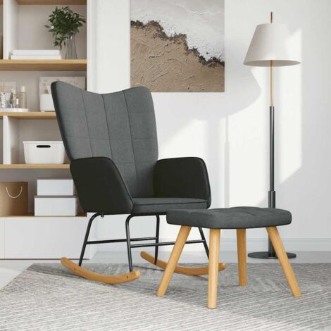 Chaise à bascule Fauteuil à bascule Fauteuil de Relaxation avec tabouret Gris foncé Tissu 17528 (1/5)