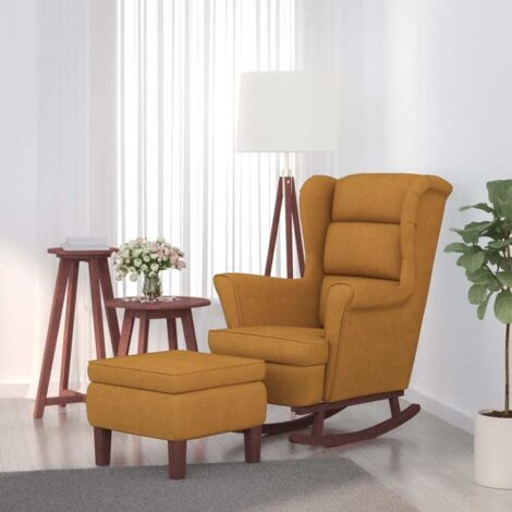 Chaise à bascule Fauteuil berçant - Chaise de salon avec pieds en bois et tabouret Marron Velours BonneVie-91144 (1/5)