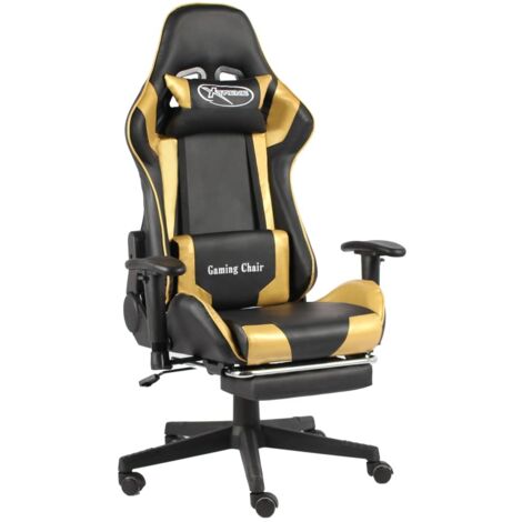 Chaise de bureau pivotante avec repose-pied Fauteuil gamer - Chaise d'ordinateur Doré PVC BonneVie-11083 (1/5)