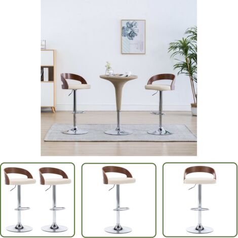Lot de 2 Tabourets de bar Style Contemporain Chaises de bar Crème Similicuir et bois courbé 72836 (1/5)
