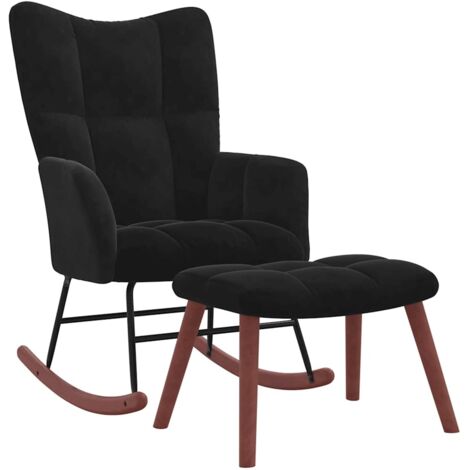 Chaise à bascule Fauteuil à bascule Fauteuil de Relaxation avec repose-pied Noir Velours 60695 (1/5)