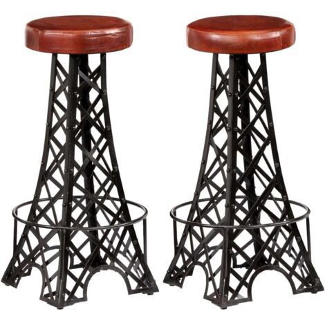 Lot de 2 Chaises de bar Tabourets de bar - Tabouret Haut Cuir véritable BV231172 - BonneVie (1/5)