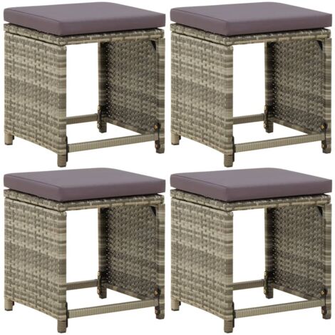 Lot de 4 Chaises de bar de jardin Tabourets de bar - Tabouret Haut avec coussins Résine tressée Gris BV788038 - BonneVie (1/5)