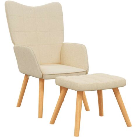 Chaise avec tabouret Chaise de relaxation Crème Tissu Chaise de salon 77552 (1/5)