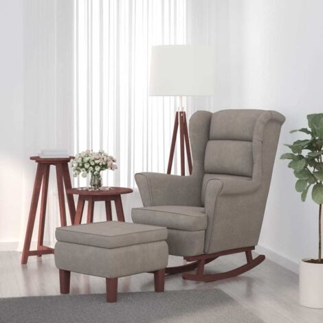 Chaise à bascule Fauteuil berçant - Chaise de salon avec pieds en bois et tabouret Gris clair BonneVie-73228 (1/5)